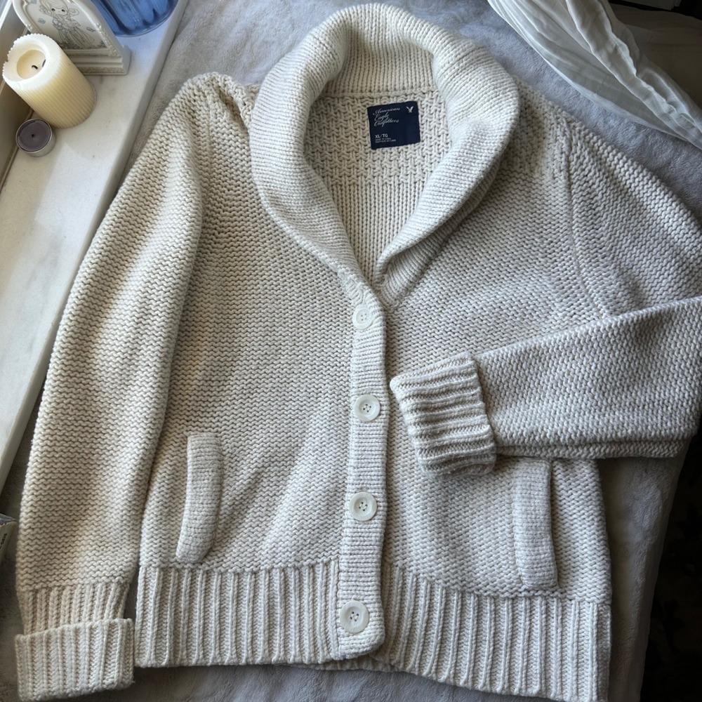 Cream Wool & Rabbit Hair Blend Knit Chunky Button Cardigan